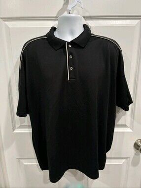 PGA Tour Polo Shirt Mens Sz XXL Black Cream Contrast Trim